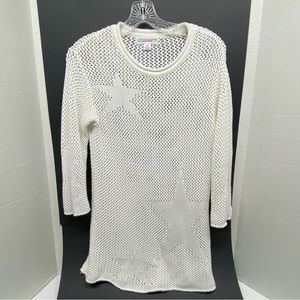 Cotton Country White Size SP Open Knit Sweater Cover Up Star Knitted Pattern Top